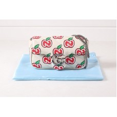 Gucci Chinese Valentine’s Day GG Marmont super mini bag in GG apple print white diagonal matelassé leather Gucci Chinese Valentine’s Day GG Marmont super mini bag in GG apple print white diagonal matelassé leather