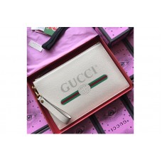 Gucci Print leather pouch with Gucci vintage logo in White Leather
