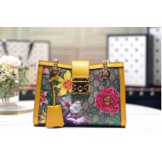 Gucci Padlock GG Flora small shoulder bags Beige/ebony GG Supreme canvas With Yellow leather
