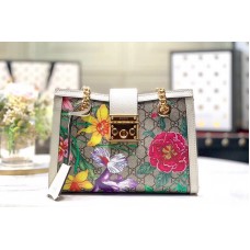 Gucci Padlock GG Flora small shoulder bags Beige/ebony GG Supreme canvas With White leather