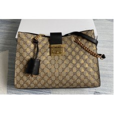 Gucci Padlock small GG bees shoulder bag in Beige/ebony GG Supreme canvas