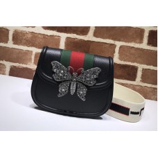 Gucci small butterfly shoulder bag Black Leather with web Gucci small butterfly shoulder bag Black Leather with web