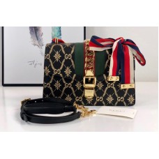 Gucci Black Sylvie GG rhombus flower small shoulder bag in Gold GG rhombus flower with Web Gucci Black Sylvie GG rhombus flower small shoulder bag in Gold GG rhombus flower with Web