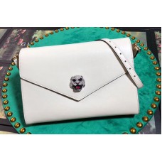 Gucci Feline Head With Crystals Medium Shoulder Bag White Leather Gucci Feline Head With Crystals Medium Shoulder Bag White Leather