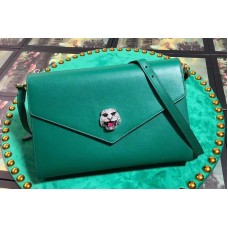 Gucci Feline Head With Crystals Medium Shoulder Bag Green Leather Gucci Feline Head With Crystals Medium Shoulder Bag Green Leather