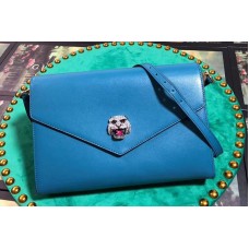 Gucci Feline Head With Crystals Medium Shoulder Bag Blue Leather Gucci Feline Head With Crystals Medium Shoulder Bag Blue Leather