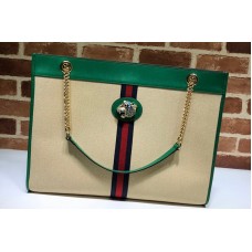 Gucci Rajah GG tote Bag in Beige Denim with green leather