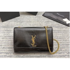 Saint Laurent KATE MEDIUM REVERSIBLE IN Black Crocodile Leather and Suede