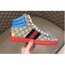 Gucci Men’s Ace GG high-top sneaker in Beige/ebony GG Supreme canvas