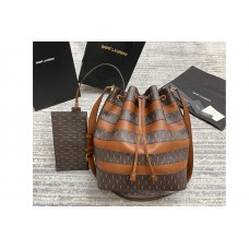 Saint Laurent 2 LE MONOGRAMME BUCKET BAG IN CANVAS AND SMOOTH LEATHER