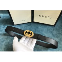 Women&# Gucci 370717 25mm Leather belt with Gold Double G buckle in Black Leather Women&# Gucci 370717 25mm Leather belt with Gold Double G buckle in Black Leather