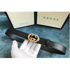 Gucci 30mm Belt with Shiny Gold/Silver Interlocking G buckle in Black Leather