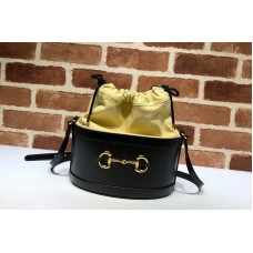 Gucci GG 1955 Horsebit bucket bag Black/Butter textured leather