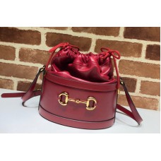 Gucci GG 1955 Horsebit bucket bag Red textured leather
