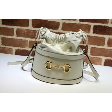 Gucci GG 1955 Horsebit bucket bag White textured leather