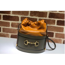 Gucci GG 1955 Horsebit bucket bag Green/Orange textured leather