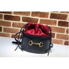 Gucci GG 1955 Horsebit bucket bag Blue/Red textured leather