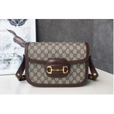 Gucci 1955 Horsebit shoulder bag in GG Supreme canvas and Brown Leather