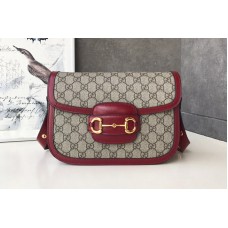Gucci 1955 Horsebit shoulder bag in GG Supreme canvas and Red Leather