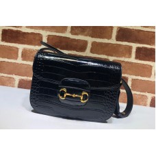 Gucci 1955 Horsebit shoulder bag in Black Crocodile Embossed Leather