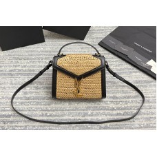 Saint Laurent cassandra mini top handle bag in raffia and leather