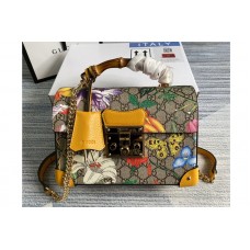 Gucci Padlock GG small bamboo shoulder bag in Beige/ebony GG Supreme canvas