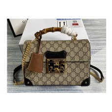 Gucci Padlock GG small bamboo shoulder bag in Beige/ebony GG Supreme canvas