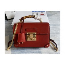 Gucci Padlock small bamboo shoulder bag in Red textured leather with a vintage effect