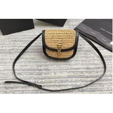 Saint Laurent kaia small satchel bag in raffia and leather