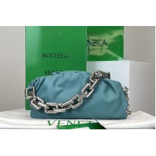 Bottega Veneta Chain Pouch Shoulder Bag in Blue Lambskin Leather With Silver Chain