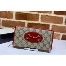 Gucci Gucci 1955 Horsebit zip around wallet in Beige/ebony GG Supreme canvas With Red Leather Gucci Gucci 1955 Horsebit zip around wallet in Beige/ebony GG Supreme canvas With Red Leather