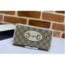 Gucci Gucci 1955 Horsebit zip around wallet in Beige/ebony GG Supreme canvas With White Leather Gucci Gucci 1955 Horsebit zip around wallet in Beige/ebony GG Supreme canvas With White Leather