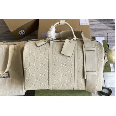 Gucci GG embossed duffle bag in White GG embossed leather