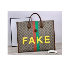 Gucci ‘Fake/Not’ print large tote bag in Beige and ebony GG Supreme canvas