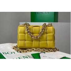 Bottega Veneta The Chain Cassette bag in maxi Yellow Intrecciato Nappa leather With Gold Chain