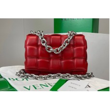 Bottega Veneta The Chain Cassette bag in maxi Red Intrecciato Nappa leather With Silver Chain