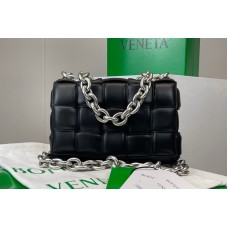 Bottega Veneta The Chain Cassette bag in maxi Black Intrecciato Nappa leather With Silver Chain