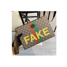 Gucci ‘Fake/Not’ print pouch in Beige and ebony GG Supreme canvas