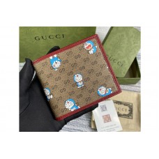 Gucci Doraemon x Gucci bi-fold wallet in Beige/ebony mini GG Supreme canvas
