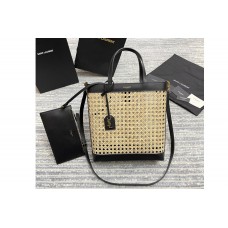 Saint Laurent n/s toy shopping bag in woven cane and Black leather Saint Laurent n/s toy shopping bag in woven cane and Black leather