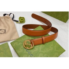 Women Gucci 30mm Thin belt with Interlocking G buckle in Brown Leather With Gold Buckle Women Gucci 30mm Thin belt with Interlocking G buckle in Brown Leather With Gold Buckle