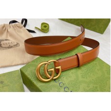 Women Gucci 30mm Thin belt with Double G buckle in Brown Leather With Gold Buckle Women Gucci 30mm Thin belt with Double G buckle in Brown Leather With Gold Buckle