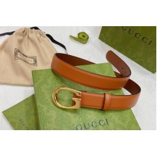 Women Gucci 30mm Thin belt with G buckle in Brown Leather With Gold Buckle Women Gucci 30mm Thin belt with G buckle in Brown Leather With Gold Buckle