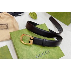 Women Gucci 30mm Thin belt with G buckle in Black Leather With Gold Buckle Women Gucci 30mm Thin belt with G buckle in Black Leather With Gold Buckle