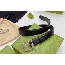 Women Gucci 30mm Thin belt with G buckle in Black Leather With Silver Buckle Women Gucci 30mm Thin belt with G buckle in Black Leather With Silver Buckle