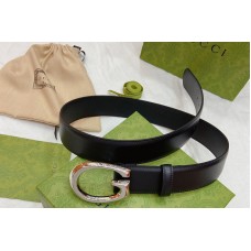 Men Gucci 40mm Belt with G buckle in Black leather With Silver Buckle Men Gucci 40mm Belt with G buckle in Black leather With Silver Buckle