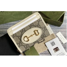 Gucci Gucci Horsebit 1955 card case Beige and ebony GG Supreme canvas With White Leather Gucci Gucci Horsebit 1955 card case Beige and ebony GG Supreme canvas With White Leather