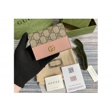 Gucci GG Marmont card case wallet in Beige and ebony GG Supreme canvas With Pink Leather Gucci GG Marmont card case wallet in Beige and ebony GG Supreme canvas With Pink Leather