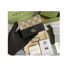Gucci GG Marmont card case wallet in Beige and ebony GG Supreme canvas With Black Leather Gucci GG Marmont card case wallet in Beige and ebony GG Supreme canvas With Black Leather