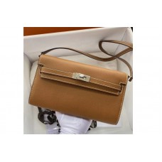 Hermes Kelly Classique To Go Woc Wallet In Brown Epsom Leather With Silver Buckle Hermes Kelly Classique To Go Woc Wallet In Brown Epsom Leather With Silver Buckle